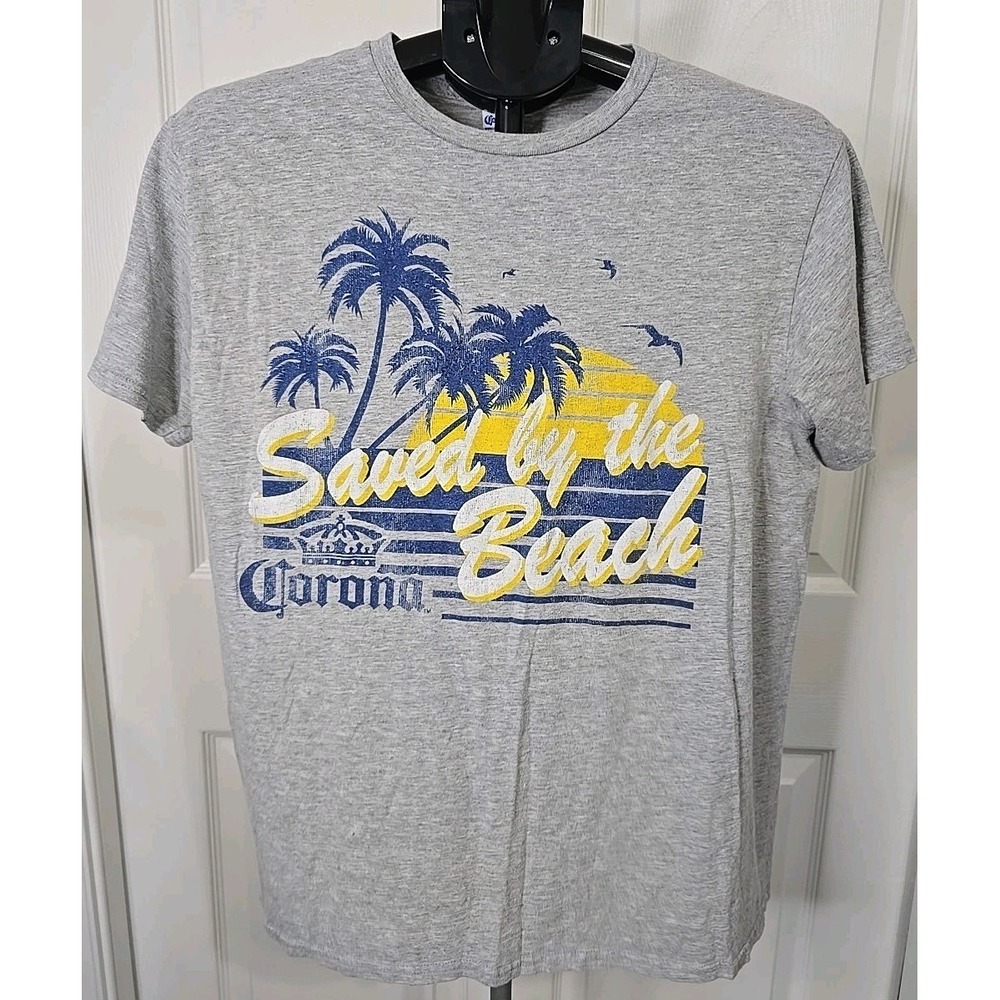 Corona Saved By The Beach T-shirt Adult Large Short Sleeve Gray